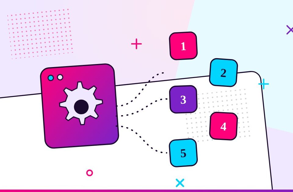 The five part marketing engine every growing company needs, shown as an engine powering five numbered tiles