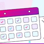 A content calendar with completed checkmarks and a new tile clicking into place