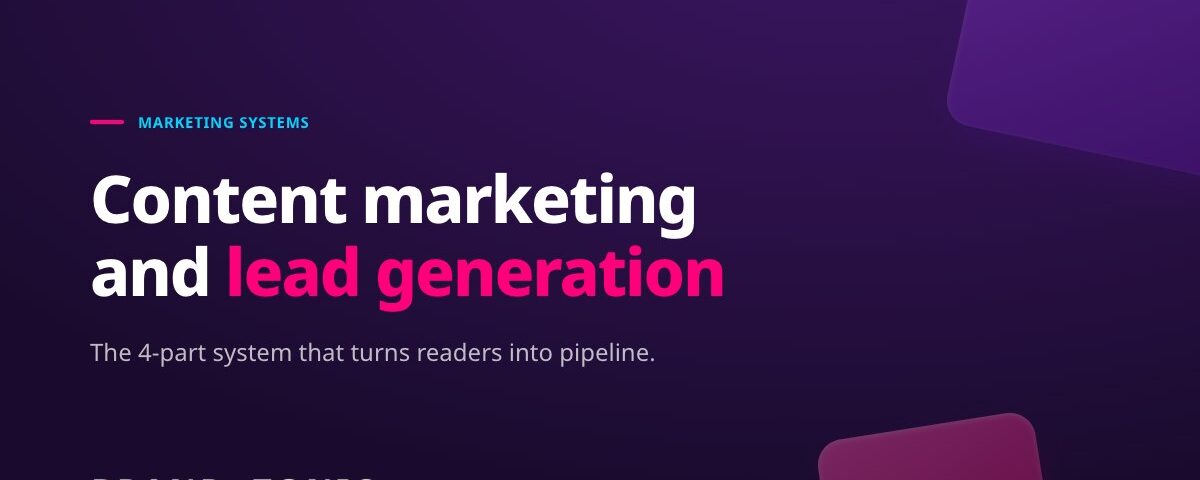 Four connected tiles showing the content marketing lead generation system: content, lead magnet, email nurture, measurement