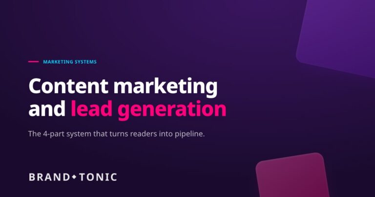 Four connected tiles showing the content lead generation system: content, lead magnet, email nurture, measurement