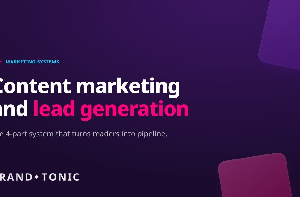Four connected tiles showing the content marketing lead generation system: content, lead magnet, email nurture, measurement