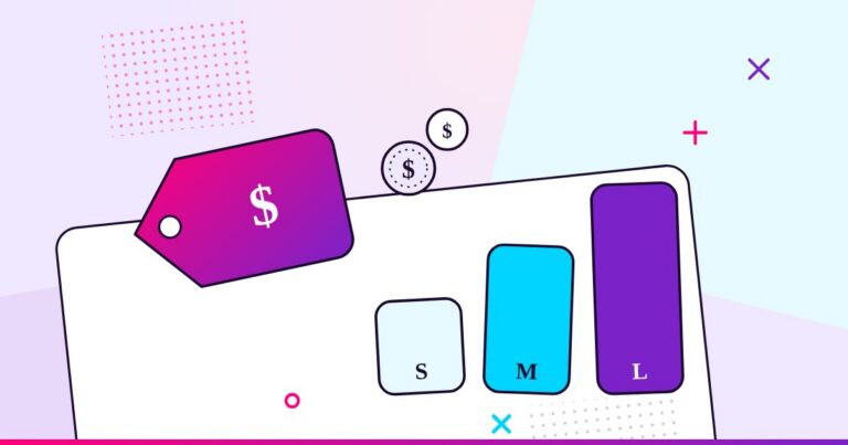 A price tag beside three pricing tier tiles labeled S, M, and L with coins