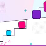 Steps rising left to right with tiles growing larger at each step and an arrow pointing up