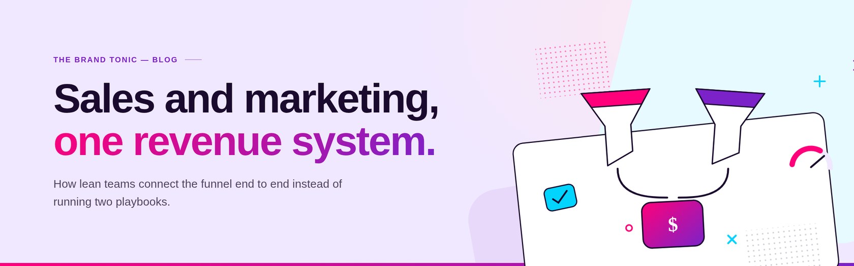 Two funnels merging into a single revenue tile with a gauge