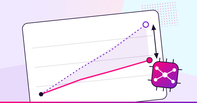 Chart showing a rising expectation line pulling away from a flatter reality line, illustrating the AI expectation gap in marketing teams