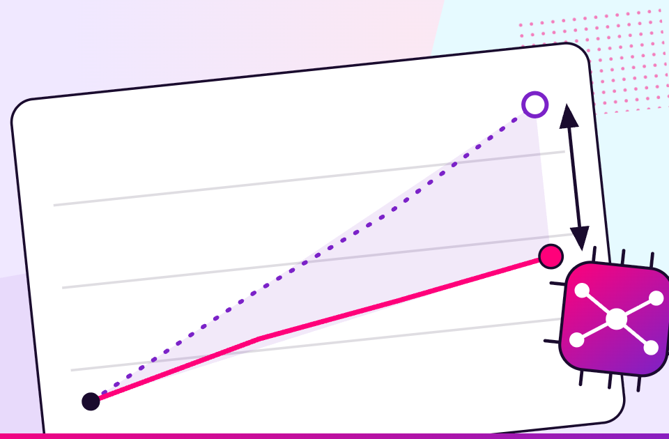 Chart showing a rising expectation line pulling away from a flatter reality line, illustrating the AI expectation gap in marketing teams